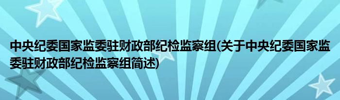 中央纪委国家监委驻财政部纪检监察组关于中央纪委国家监委驻财政部